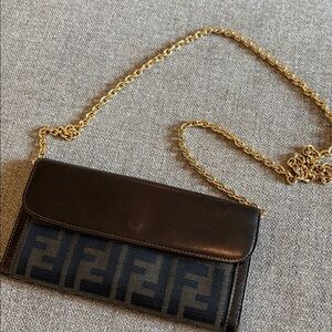 Fendi Black and Gold Wallet with Chain